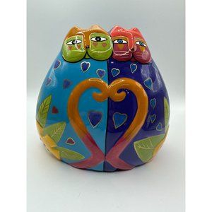 Laurel Burch Fantastic Felines 2 Cats Ceramic Coin Bank Piggy Bank Signed